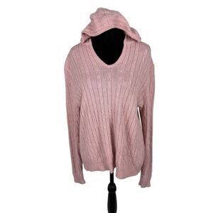 Venezia Pink Cable Knit Wool Blend Hoodie Sweater - Women’s 14